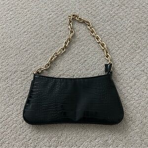 black croc chain shoulder bag